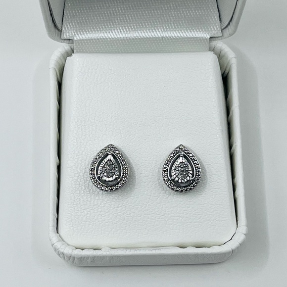 Pear Cut Natural Diamond Sterling Silver Earring Studs - Picture 3 of 5